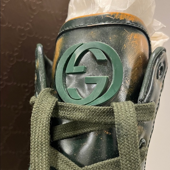 Gucci Men's Green patent leather High-Top Sneakers. RARE! New! - Picture 3 of 7